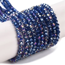 Üveggyöngy - csiszolt - fánk alakú 4x3mm - Királykék színben