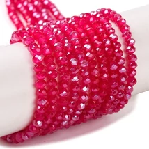 Üveggyöngy - csiszolt - fánk alakú 4x3mm - Fukszia színben
