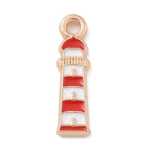 Medál - világítótorony charm, piros, 18x5x1.5mm, zománc - ólommentes és kadmiummentes!