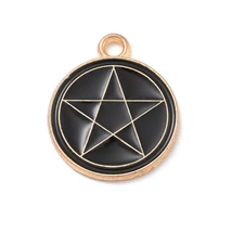 Medál - csillag, medálion alakban, fekete-arany, charm, 20x16.5x1mm, zománc - ólommentes és kadmiummentes!