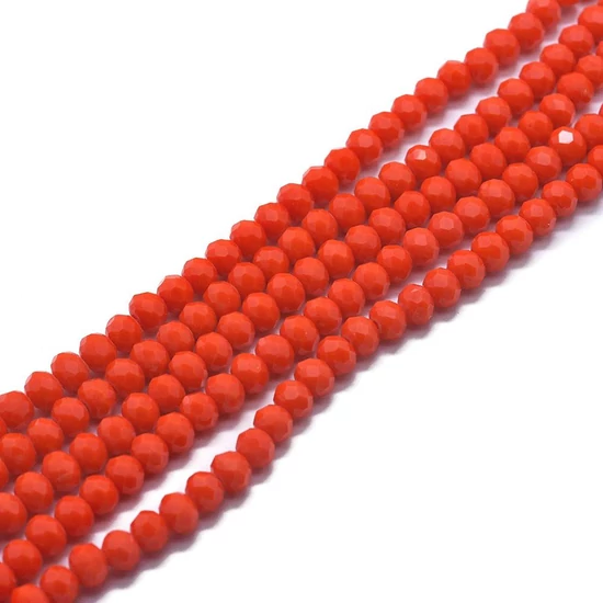 Üveggyöngy - 4x3mm - narancsos piros színben - fánk alakú - csiszolt 