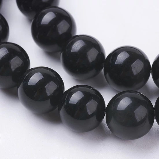 Ásványgyöngy – Természetes Fekete Obszidián - 10mm - aranyfényű
