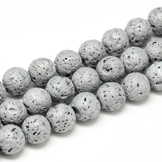 Ásványgyöngy - 8mm - lávakő - matt platina színben