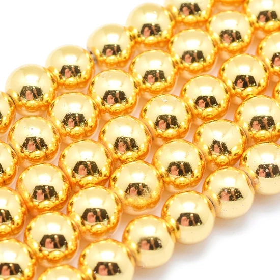 Ásványgyöngy - Szintetikus Hematit -  8mm - arany színben