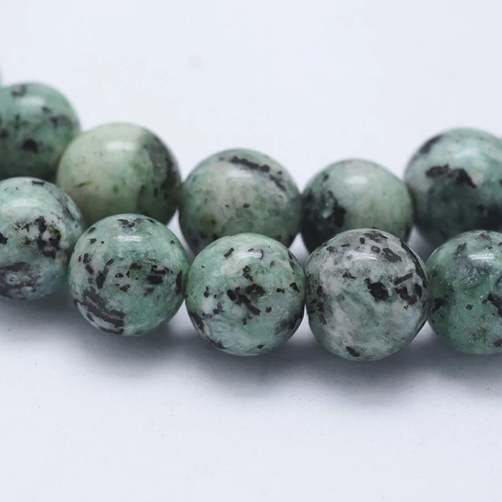 Ásványgyöngy - 8mm - Természetes labradorit - zöldeskék - fekete