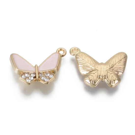 Medál - pillangó - 18,5x15,5mm - halvány arany - rózsaszín - kristály színben - ólom és Kadmiummentes!