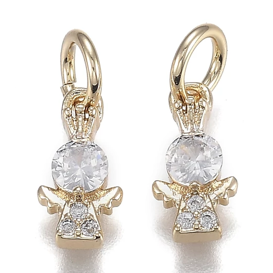 Medál - angyal - 12x6mm - 18K aranyozott - cirkón kővel