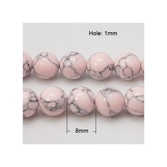 Ásványgyöngy – 8mm – szintetikus türkiz – halvány rózsaszín színben 
