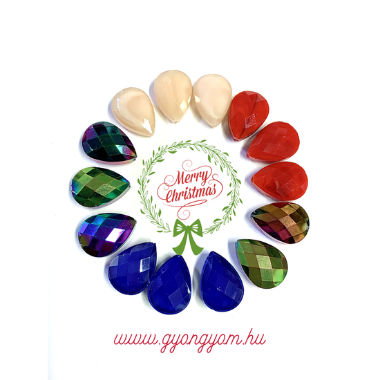 Üveggyöngy - 18x13x8mm - csillogó krém- csiszolt lapos csepp