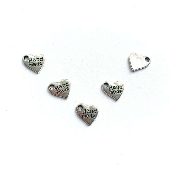 Medál - kicsi szív - Hand made felirattal - antik ezüst színben