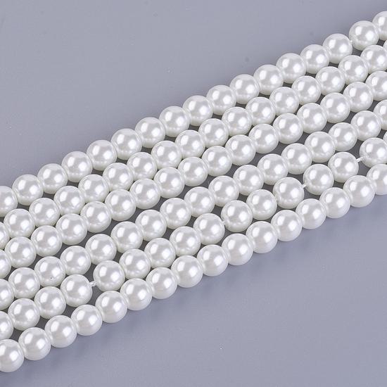 Tekla gyöngy - 6mm - Fehér színben - Környezetbarát üvegből