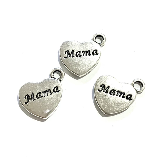 Medál - szív - MAMA – antik ezüst színben