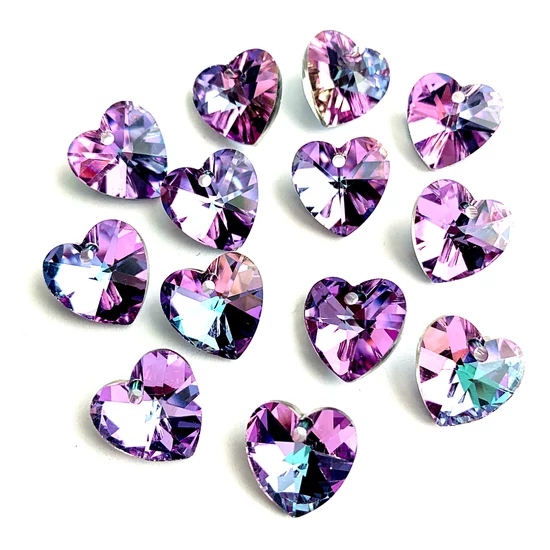 Kristály - 14x14mm - szív - Light Amethyst 