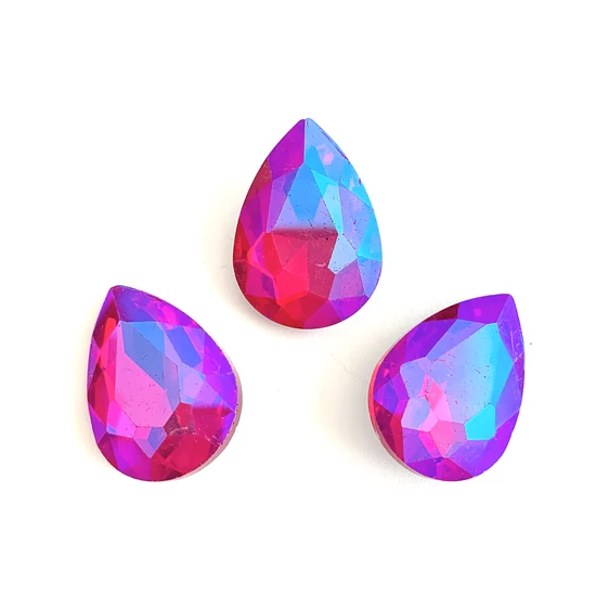 Kristály - 25x18mm - csepp - kaboson - piros Ab színben