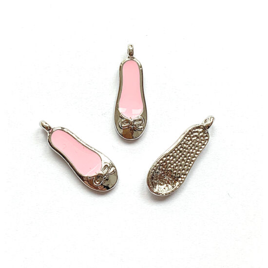 Medál - balerina cipő - rózsaszín - antik ezüst