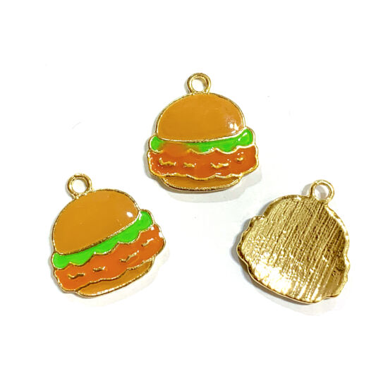 Medál - hamburger - 18x16mm - halvány arany, színes - Nikkelmentes!