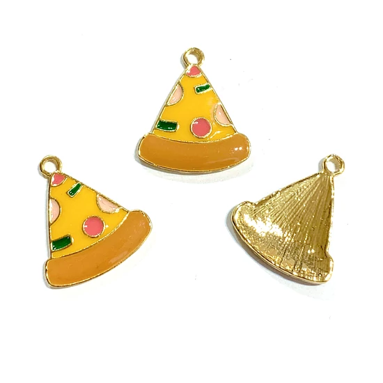 Medál - pizzaszelet - 19x17mm - halvány arany, színes - Nikkelmentes!