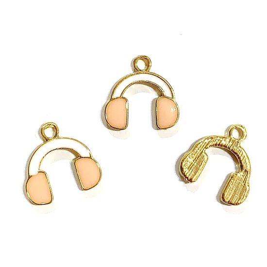 Medál - fejhallgató - 15x14mm - halvány arany fehér és rózsaszín színben - Nikkelmentes! 