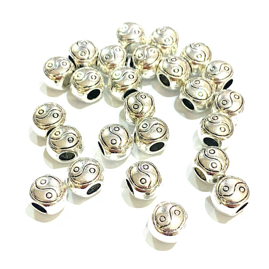Fém köztes gyöngy - 10x8mm – nagylyukú – Yin-Yang mintával - ólommentes és kadmiummentes