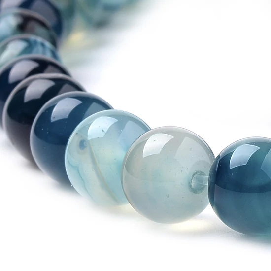 Ásványgyöngy - 8mm - Természetes Csíkos Achát - "Türkiz "