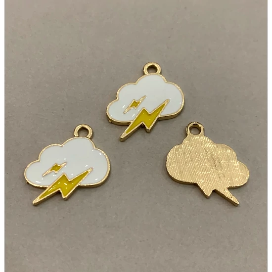Medál - felhő villámmal - 15x17mm – fehér és sárga - halvány arany - ólom és Kadmiummentes!