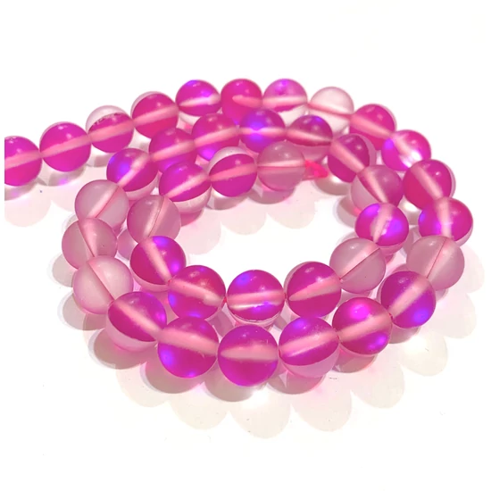 Ásványgyöngy - 8mm - szintetikus holdkő - magenta - félig AB