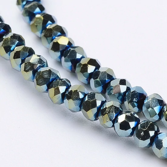 Üveggyöngy - 2x3mm - irizáló zöld színben - fánk alakú csiszolt