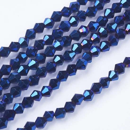 Üveggyöngy - 3mm - Galvanizált kék - bicone formájú