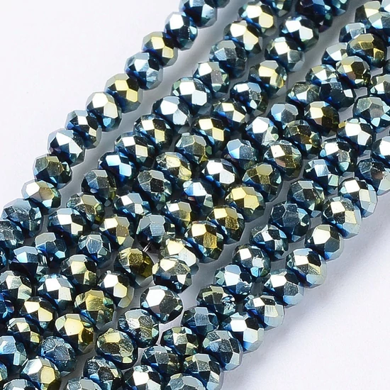 Üveggyöngy - 2x3mm - irizáló zöld színben - fánk alakú csiszolt