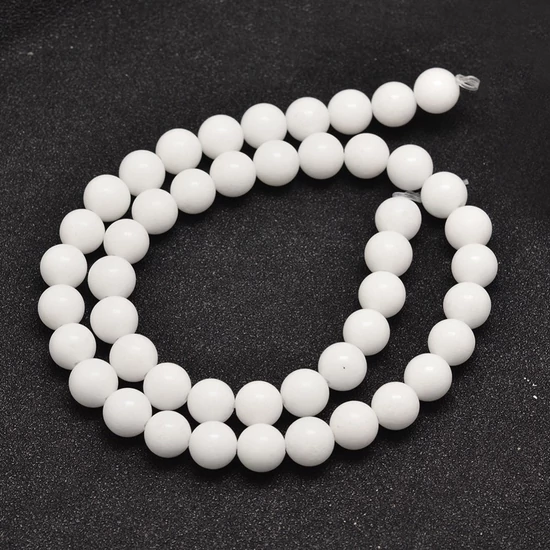 Ásványgyöngy - 8mm - Természetes Malajziai Jáde - Fehér színben 