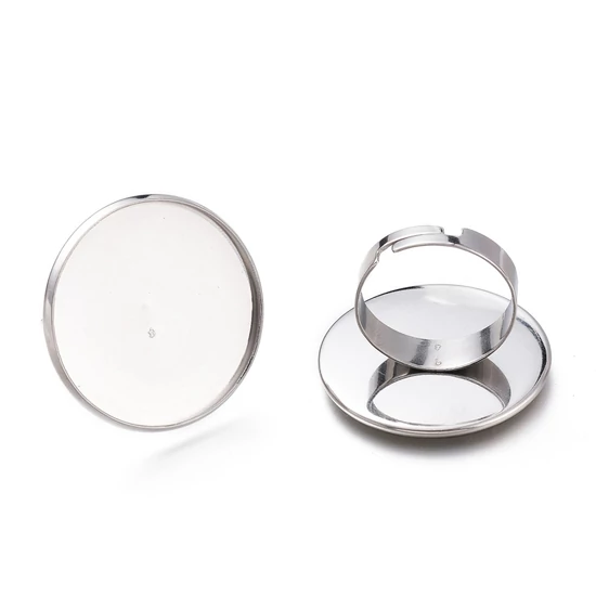 Üveg lencsés gyűrű alap - 25mm lencséhez - platina ezüst színben - Rozsdamentes Acél!