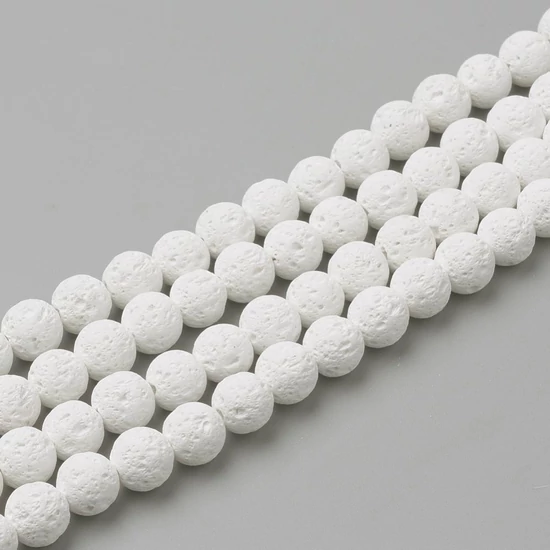 Ásványgyöngy - Természetes - Lávakő - Fehér - 10mm