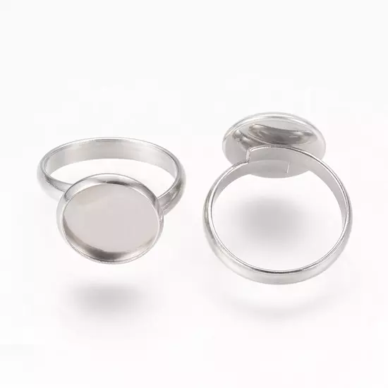 Üveg lencsés gyűrű alap - 12mm lencséhez - platina ezüst színben - Rozsdamentes Acél!