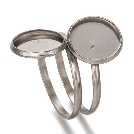 Üveg lencsés gyűrű alap - 12mm lencséhez - dupla - platina ezüst színben - Rozsdamentes Acél!