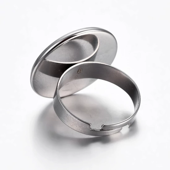 Üveg lencsés gyűrű alap - 20mm lencséhez - platina ezüst színben - Rozsdamentes Acél!