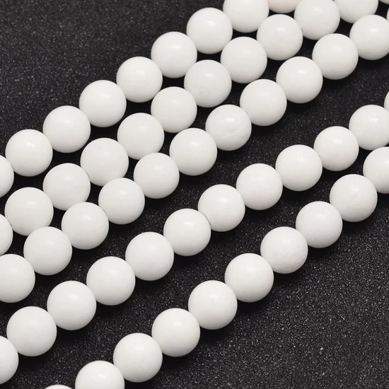 Ásványgyöngy - 8mm - Természetes Malajziai Jáde - Fehér színben 
