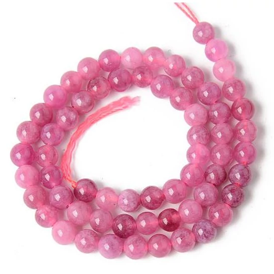 Ásványgyöngy Természetes Kalcedon - 6mm - Festett turmalin imitáció - élénk pink színben