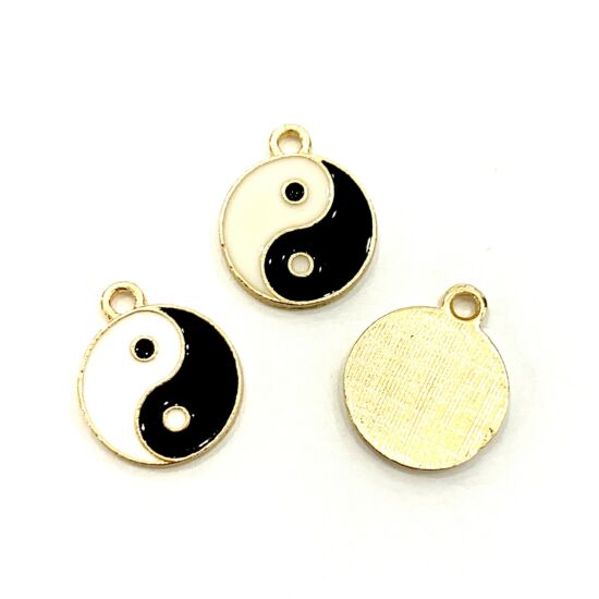 Medál - Yin és Yang medál - 17x14mm - fekete és fehér - halvány arany - ólom és Kadmiummentes!