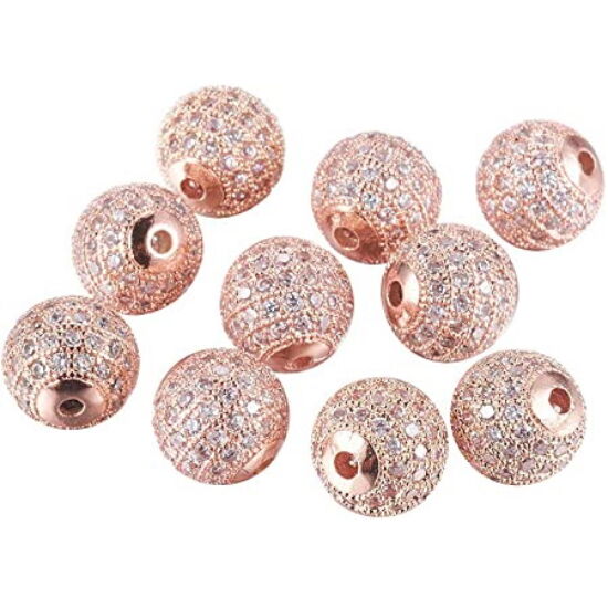 Köztes gyöngy - Cirkón kővel díszített gömb alakú - 10mm - rózsaarany színű foglalatban 