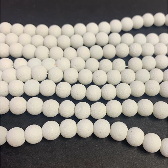 Üveggyöngy - 8mm - láva utánzat - fehér színben