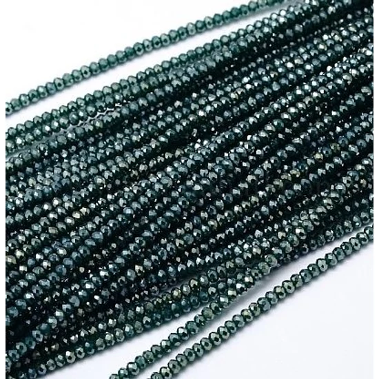 Üveggyöngy - 3x2mm - szivárványos - galvanizált - zöld - csiszolt fánk