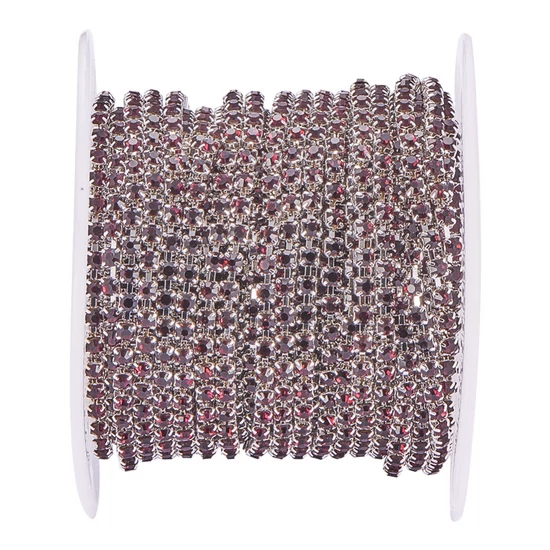 Lánc - strasszos - 2mm - ametiszt - ezüst színben