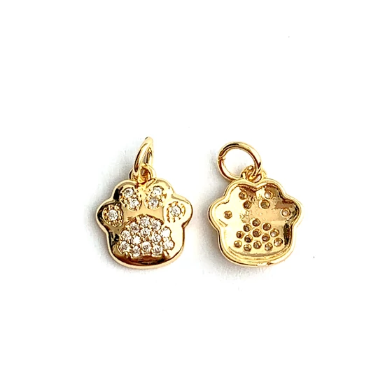 Medál - 11,5x10,5mm - kutya mancsnyom - cirkón díszítve - valódi 18K aranyozott - Nikkelmentes! 