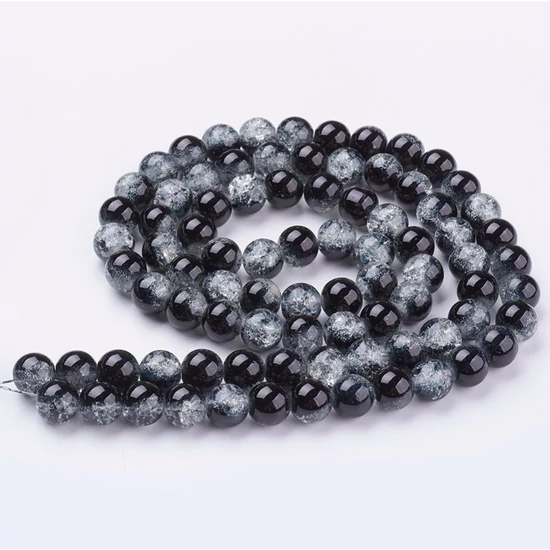 Üveggyöngy - 10mm - Kristály - fekete színű - robbantott (10db)