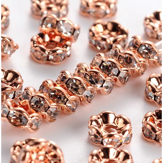 Rondella - rózsaarany - kristály színben 6x3mm - Nikkelmentes! 