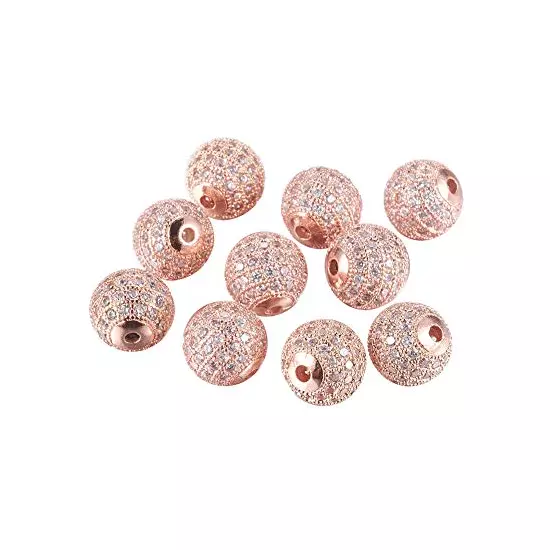 Köztes gyöngy - Cirkón - 6mm - gömb alakú - rózsaarany színű foglalatban