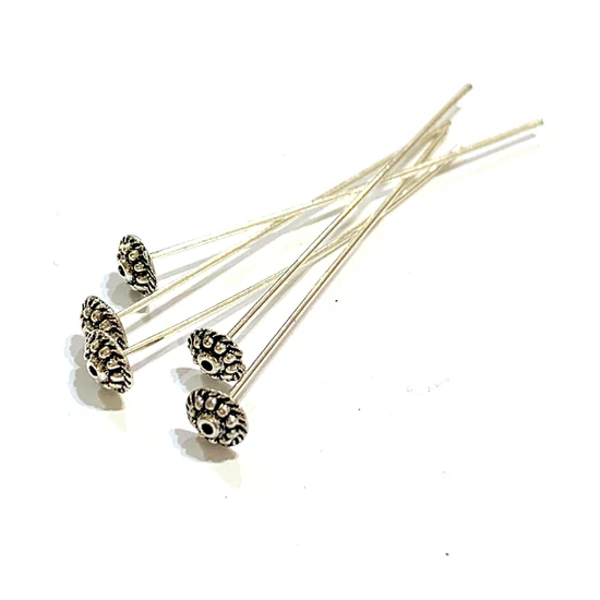 Szerelőpálca - 51x6mm - antik ezüst színben - díszes fejjel - Nikkelmentes! (5db)