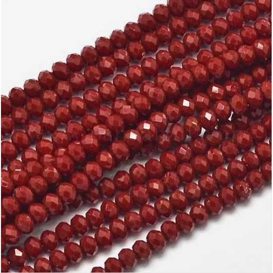 Üveggyöngy - 3x2mm - telt piros - csiszolt fánk