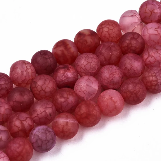 Ásványgyöngy - 8mm - Természetes Achát - festett fagyos cseresznye  színben