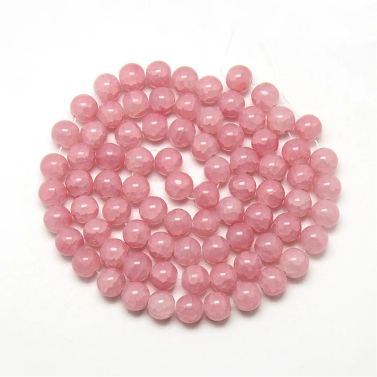 Üveggyöngy - 8mm - Flamingó színű - robbantott - gömb alakban (10db)